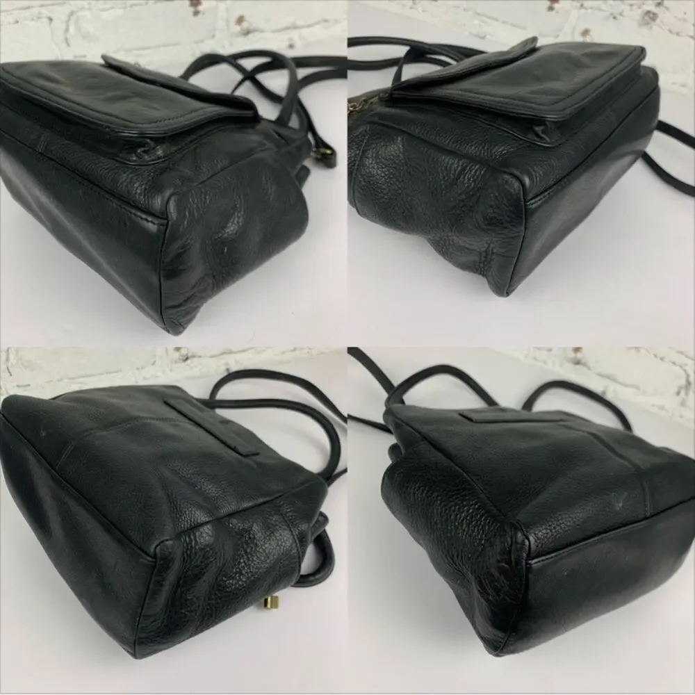 Fossil Black Pebbled Leather Mini Satchel Flap Handbag Crossbody Purse